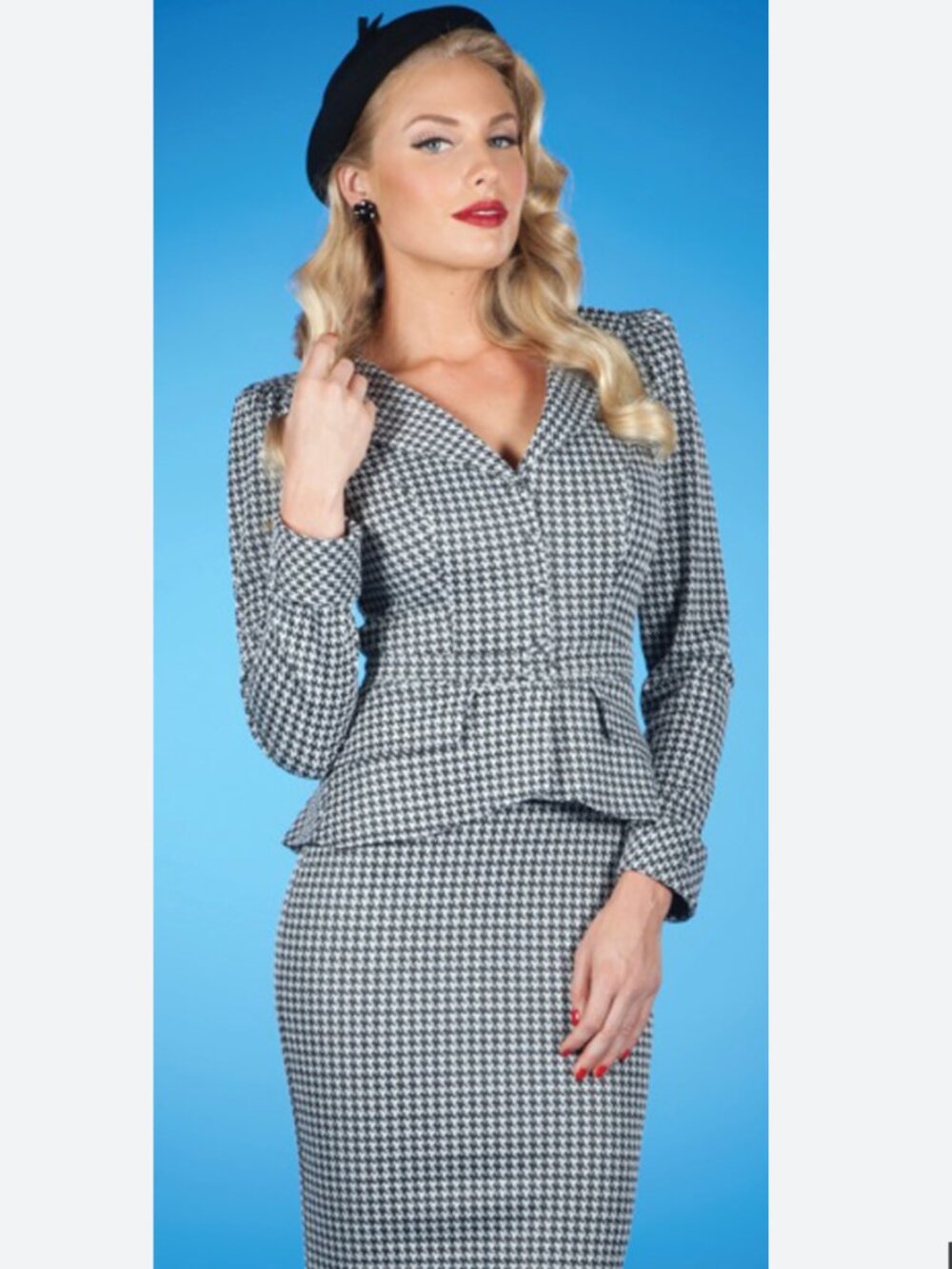 SUPER RARE! Stop Staring Black & White Houndstooth Peplum Dress w/ attached Belt